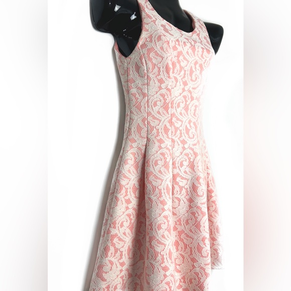 Pink and White Lace Midi Dress - Picture 4 of 10